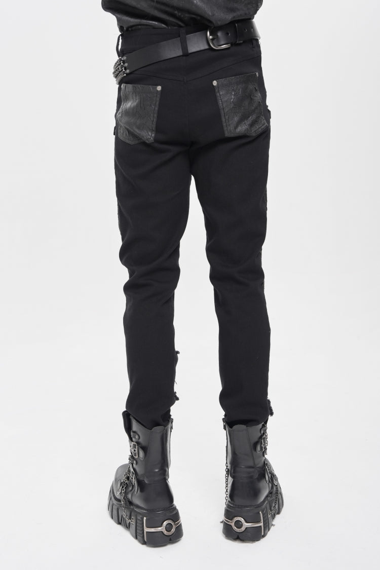 Black Ripped Buckle Straps Men's Punk Pants