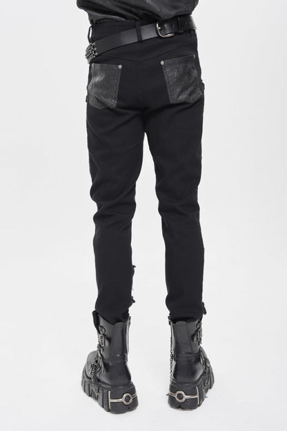 Black Ripped Buckle Straps Men's Punk Pants