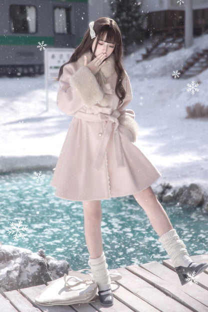 Pink [Bella SP] Stand Collar Long Sleeves Bow Sweet Lolita Coat Cloak