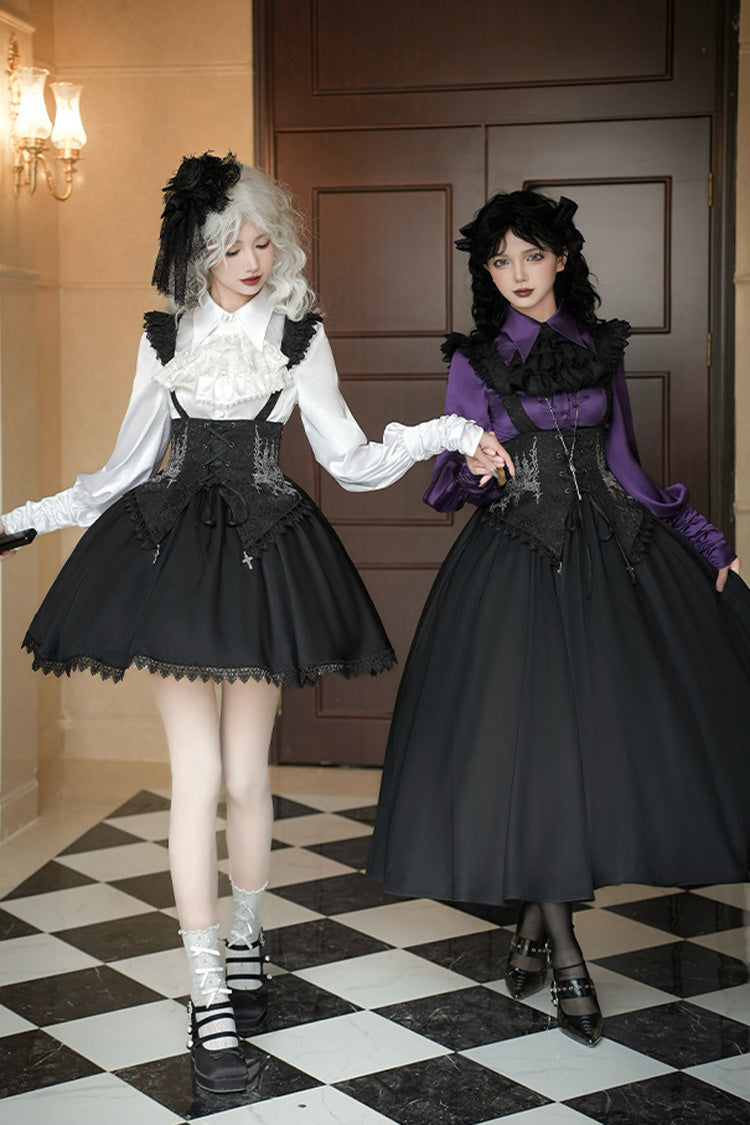 Black [Night of Thorns] Sleeveless Embroidery Lace-Up Gothic Lolita Strap Breast Support Dress 2 Versions