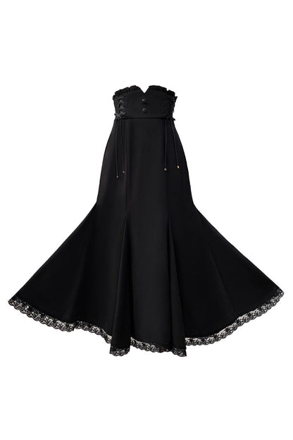 Black Ruffle Bowknot Slim Sweet Elegant Lolita Fishtail Skirt Dress
