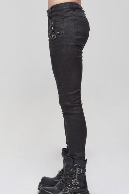 Black Punk High Collar Long Sleeve Stitched Metal Lace-Up Pentagram Hollow Texture Design Men's T-Shirt