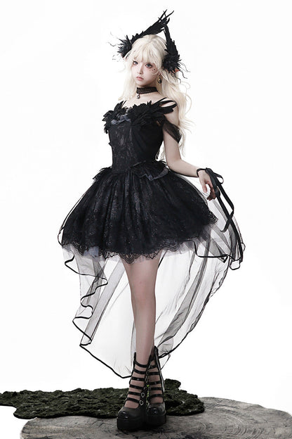 Black [Black Swan's Prayer] Sleeveless Ruffle Bowknot Gothic Ballet Lolita Jsk Dress