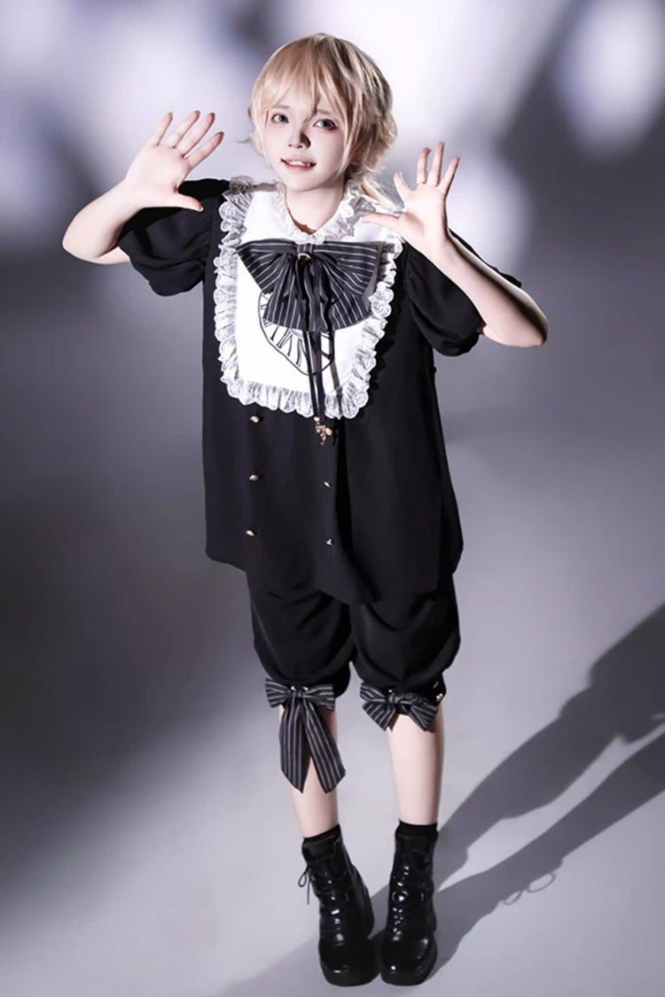 Black/White [Rabbit Hole] Long Sleeves Bow Gothic Prince Ouji Lolita Set