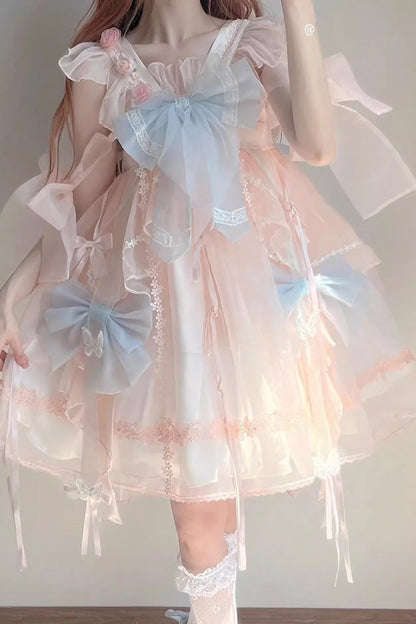Blue/Pink Bowknot Sweet Chinese Style Princess Lolita Jsk Dress