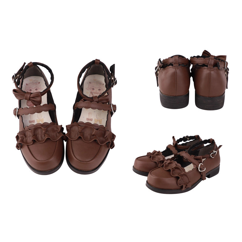 Sweet Ruffle Bowknot Japanese Lolita Shoes 15 Colors