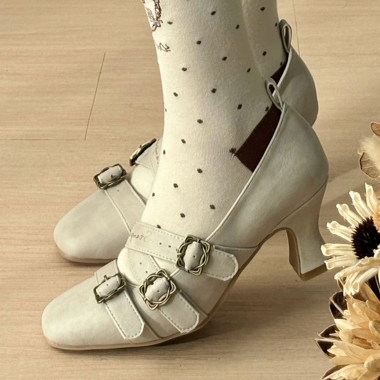 Square-Toe Cross Bandage High Heel Lolita Shoes 3 Colors