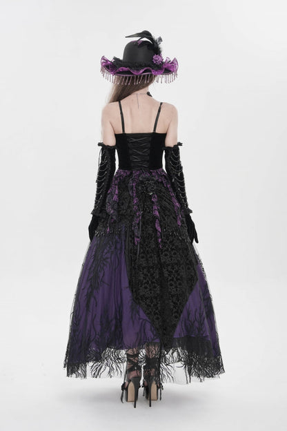 Black/Purple Lace-Up Women's Gothic Embroidered Tassels  Overbust Corset