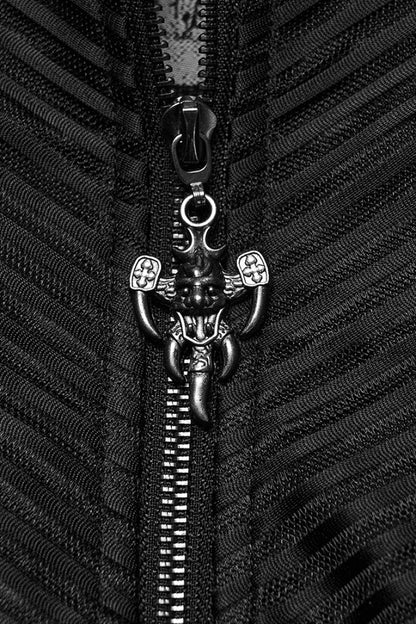 Black Stand Collar Long Sleeves Stitching Zipper Eyelet Men's Punk Jacket