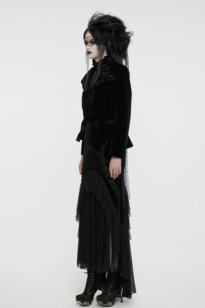 Black Swallow-tailed Velvet Long Sleeves Women's Gothic Jacket
