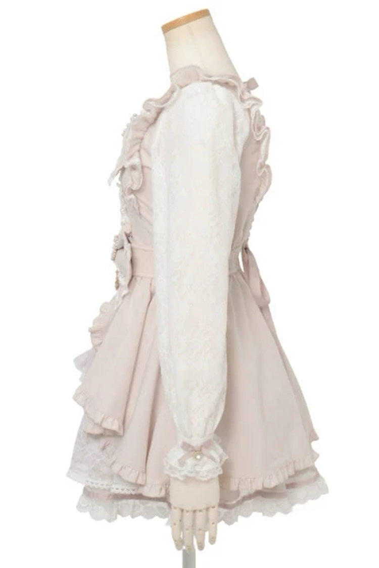 Gothic Square Collar Long Sleeves Ruffled Bow Jirai Kei Plus Size Japanese Lolita Dress Set 3 Colors
