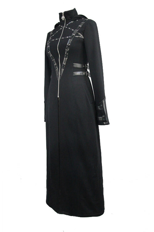 Black Punk Inverted Pentagram Long Womens Coat