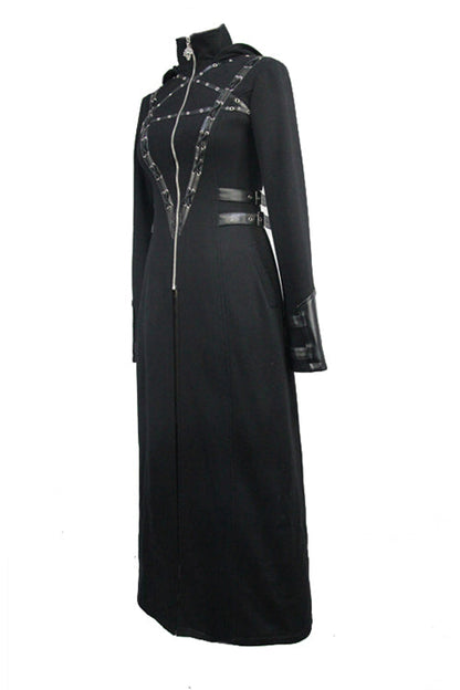 Black Punk Inverted Pentagram Long Womens Coat