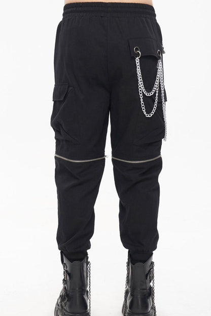 Black Punk Multi Pocket Skull Claw Metal Chain Decorative Zipper Wear More Men's Long Pants