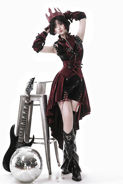 Black/Red [Chief Assassin] Lace-Up Gothic Ouji Lolita Set