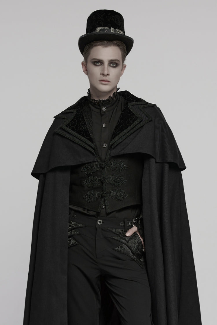 Black Stand Collar Long Sleeves Embroidery Men's Gothic Frog Witchy Coat