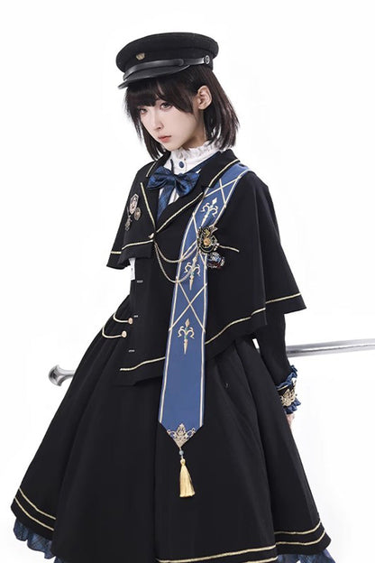 Black [Breaking Dawn] Stand Collar Long Sleeves Ruffle Gothic College Style Elegant Lolita Dress