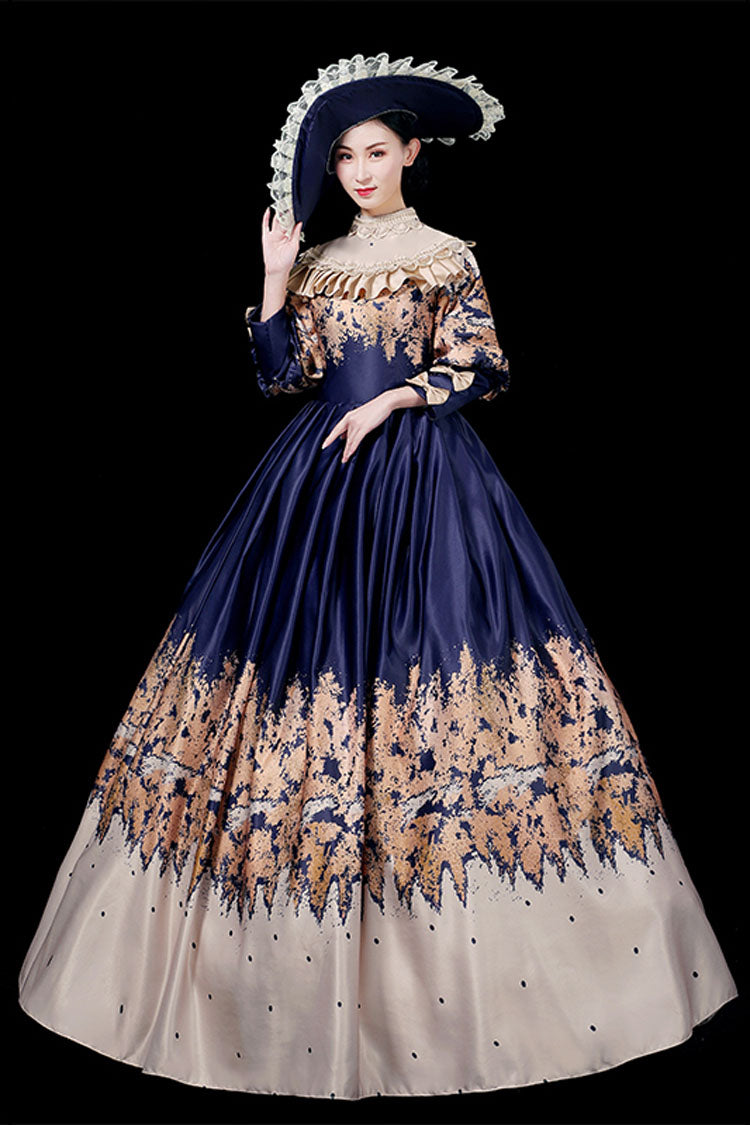 Blue Court Style High Waisted Half Sleeves Victorian Lolita Prom Dress