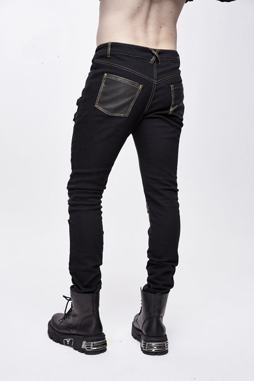 Punk Rock Bronze Fitted Leather Cross Mens Pants
