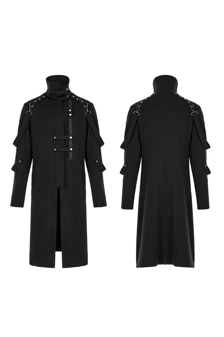 Black Punk Asymmetry High Collar Placket Metal Shoulder Detachable Webbing Men's Knitted Coat