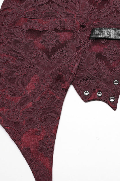 Black/Red Lapel V-neck Sleeveless Jacquard Buckle Men's Gothic Vest