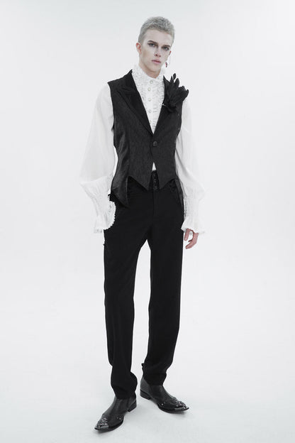 Black Vintage Dark Pattern Men's Gothic Vest With Brooch
