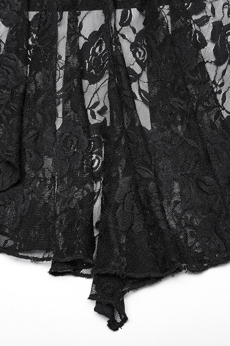 Black V Collar Embroidery Lace Lace-Up Women's Gothic Blouse