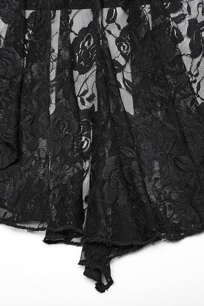 Black V Collar Embroidery Lace Lace-Up Women's Gothic Blouse