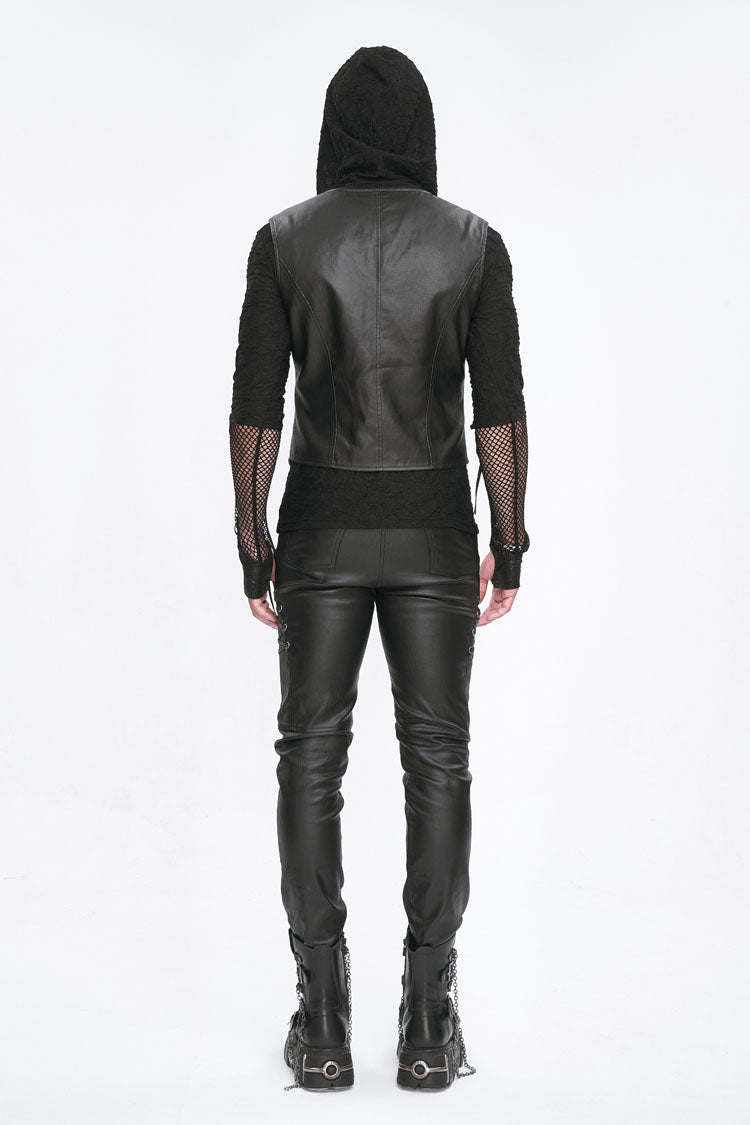 Black Zipper Faux Leather Men's Punk Waistcoat