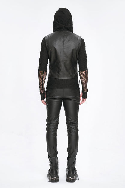 Black Zipper Faux Leather Men's Punk Waistcoat