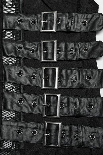 Black Sleeveless Hollow Suede Leather Stitching Irregular Mens Gothic Vest