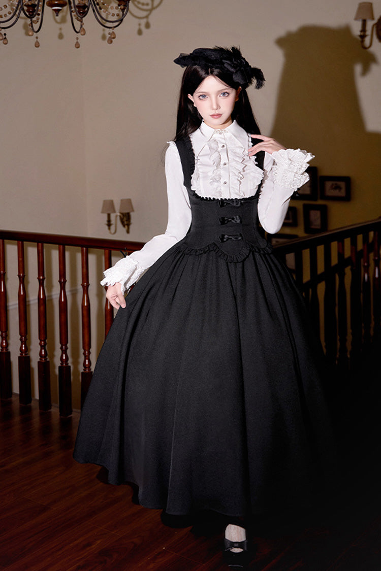 Black [Silent Words] Ruffle Bowknot Classic Lolita Jsk Push-Up Dress