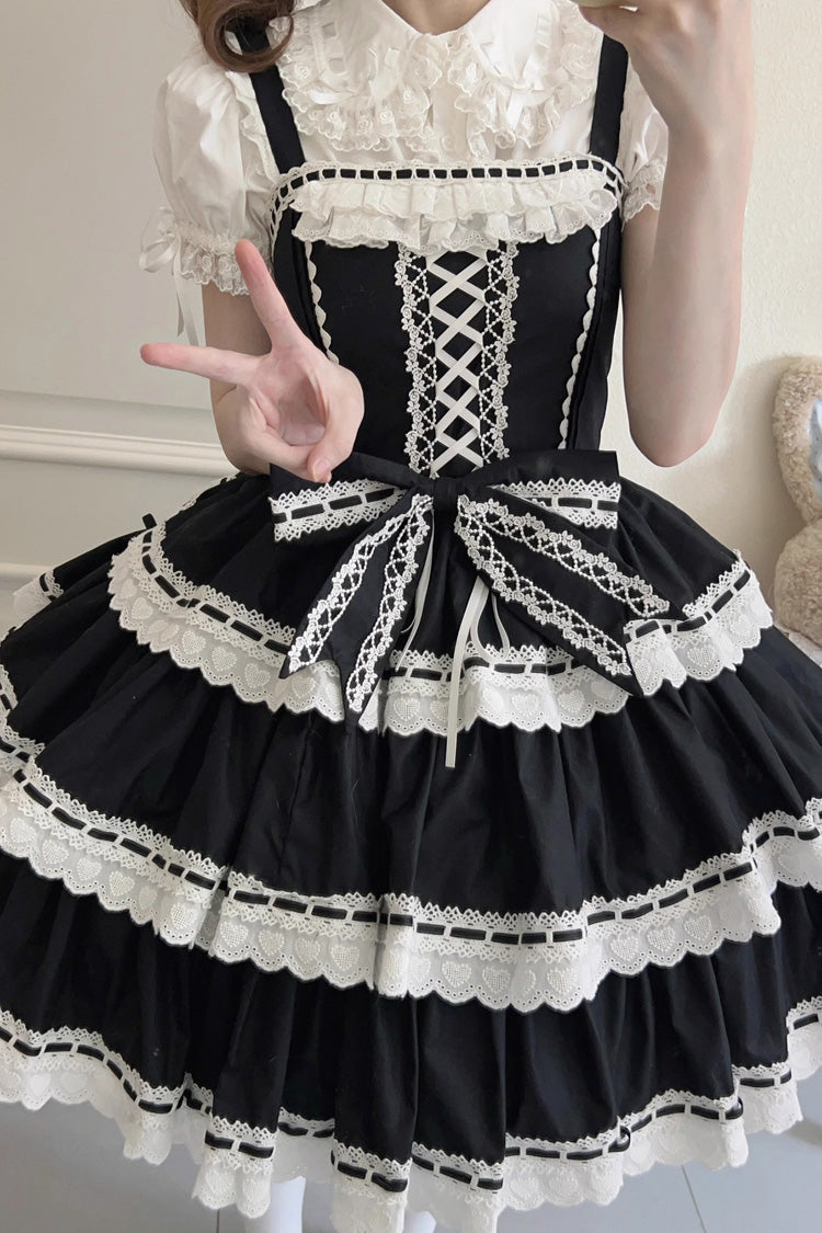 Black [Maiden Heart] Triple-Layered Ruffle Bowknot Lace Sweet Lolita Jsk Dress