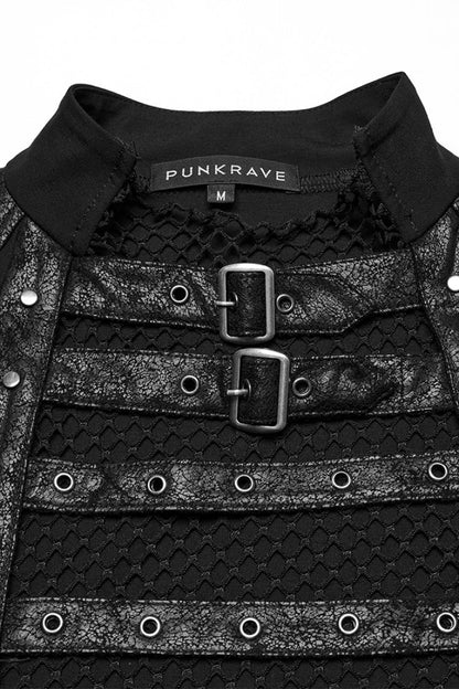 Black Sleeveless Stitching Mesh Eyelet Straps Men's Punk Vest