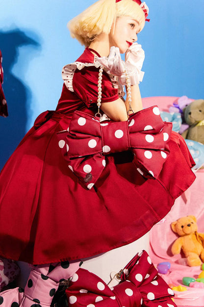 Red/White Polka Dot Print Bowknot Shaped Sweet Lolita Backpack