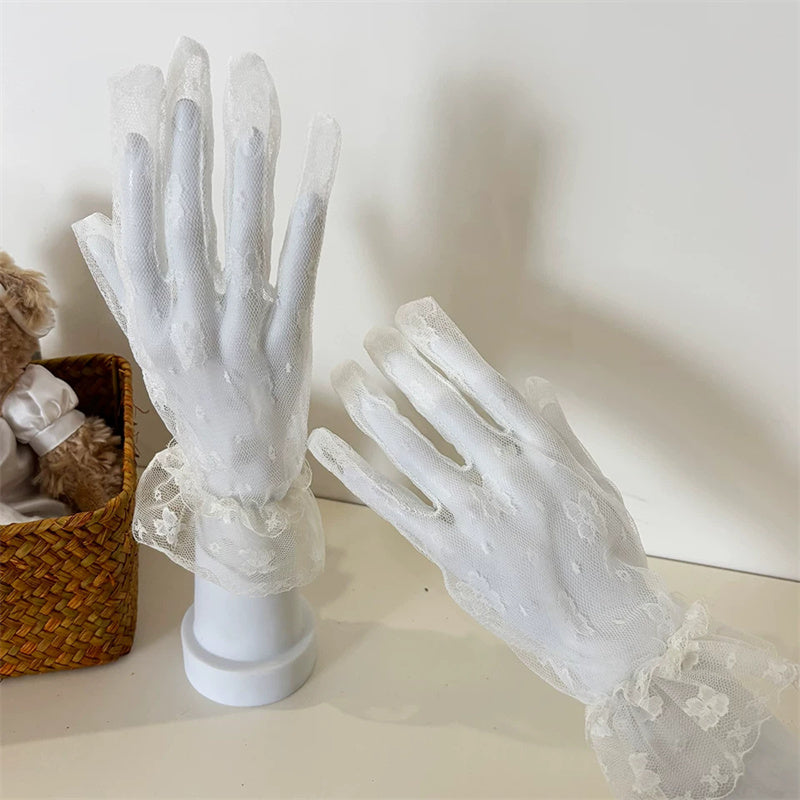 Butterfly Embroidered Lace Mesh Sweet Lolita Gloves 2 Colors