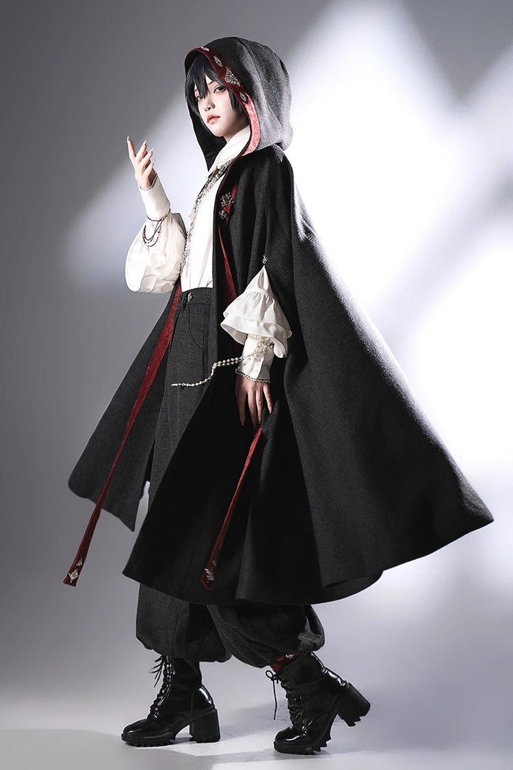 Black [Sacred Vow] Print Hooded Vintage Elegant Prince Handsome Ouji Lolita Cloak