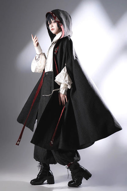 Black [Sacred Vow] Print Hooded Vintage Elegant Prince Handsome Ouji Lolita Cloak
