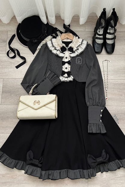 Black [Serenade] Long Sleeves Ruffle Bowknot Fake Two Pieces Classic Lolita Dress