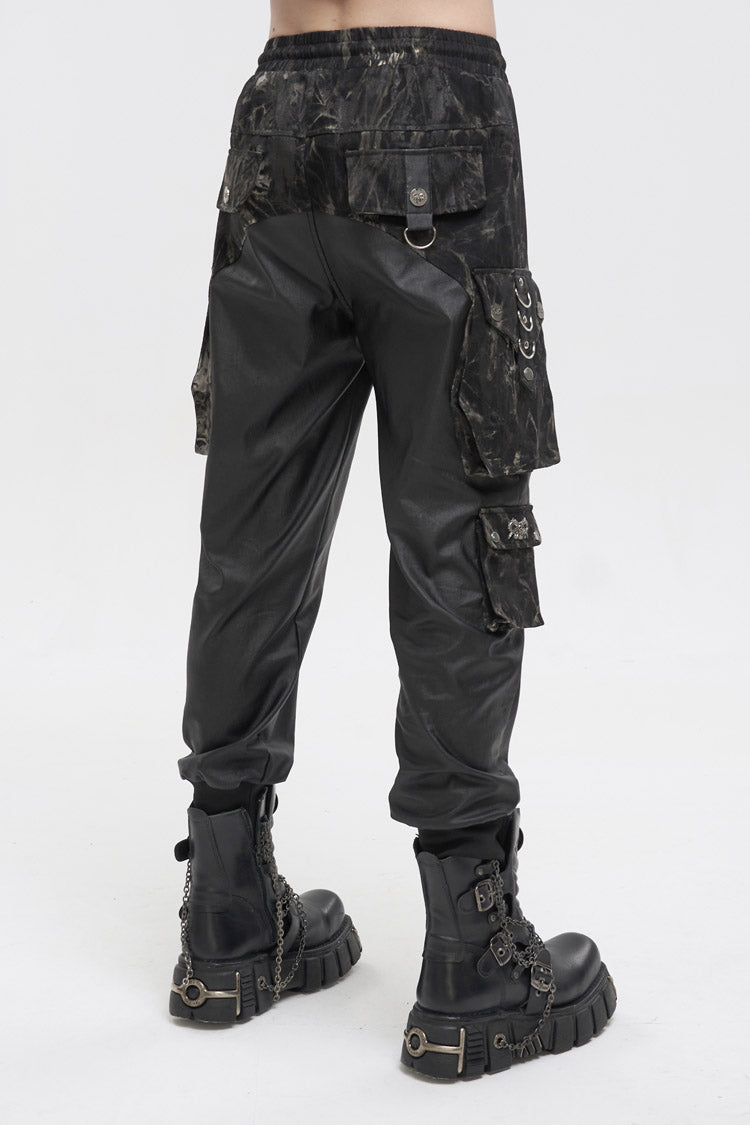 Black Tie Dyed Splice Hand Painted Waist Drawstring Men's Gothic Pants