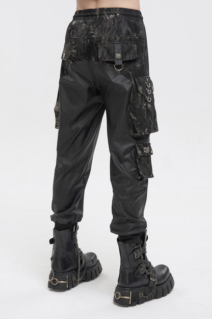 Black Tie Dyed Splice Hand Painted Waist Drawstring Men's Gothic Pants