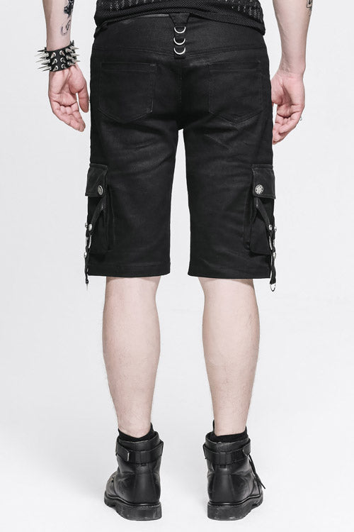 Black Punk Rock Adjustable Zippered Summer With Loops Shorts Mens Pants