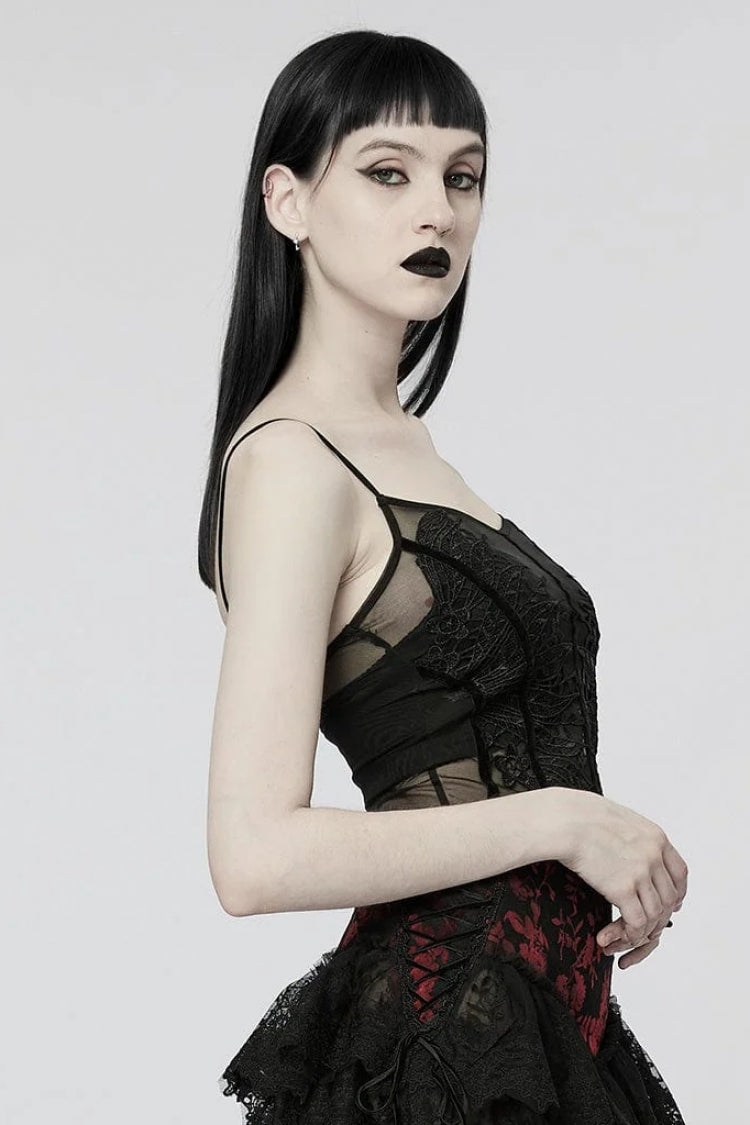 Black Sleeveless Lace Slim Sheer Womens Gothic Sling Vest