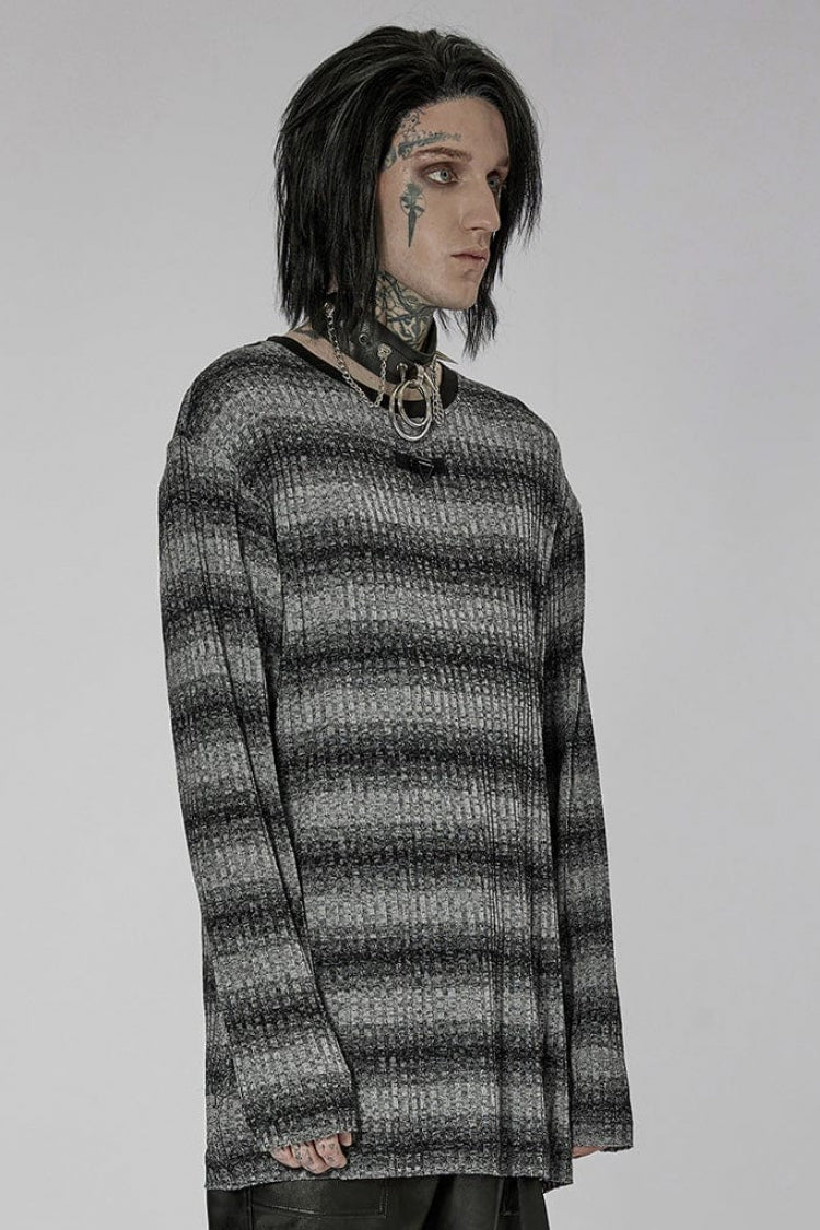 Round Collar Long Sleeves Striped Print Men's Steampunk Sweater 2 Colors