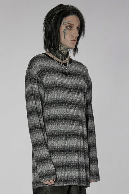 Round Collar Long Sleeves Striped Print Men's Steampunk Sweater 2 Colors