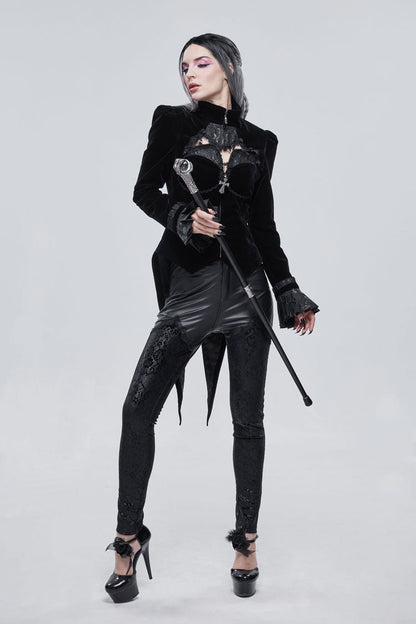 Black Vintage Shiny Jacquard Bat Cutout Applique Women's Gothic Jacket