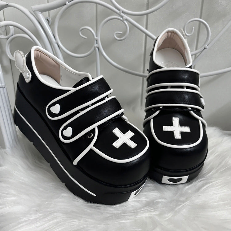 Medical Series Heart Style Double Strap Round-Toe Sweet Lolita Platform Shoes 3 Colors