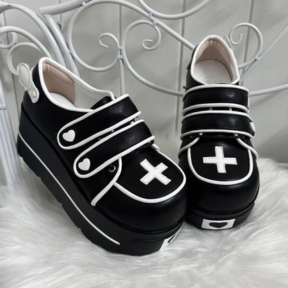 Medical Series Heart Style Double Strap Round-Toe Sweet Lolita Platform Shoes 3 Colors