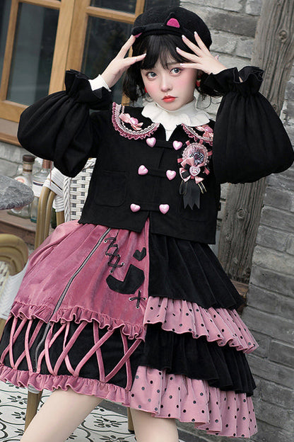 Pink/Black Vintage Stitching Strawberry Sweet Lolita JSK Dress