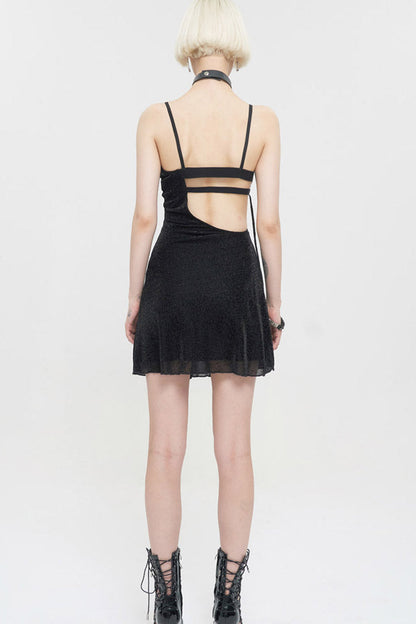 Black Punk Chest Cross Straps Sexy Suspenders Backless Women's Dress